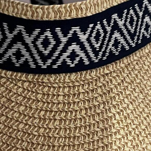 Sea & Grass Visor Hat Navy And White Diamond Pattern Ribbon Soft Paper Straw - Picture 3 of 9